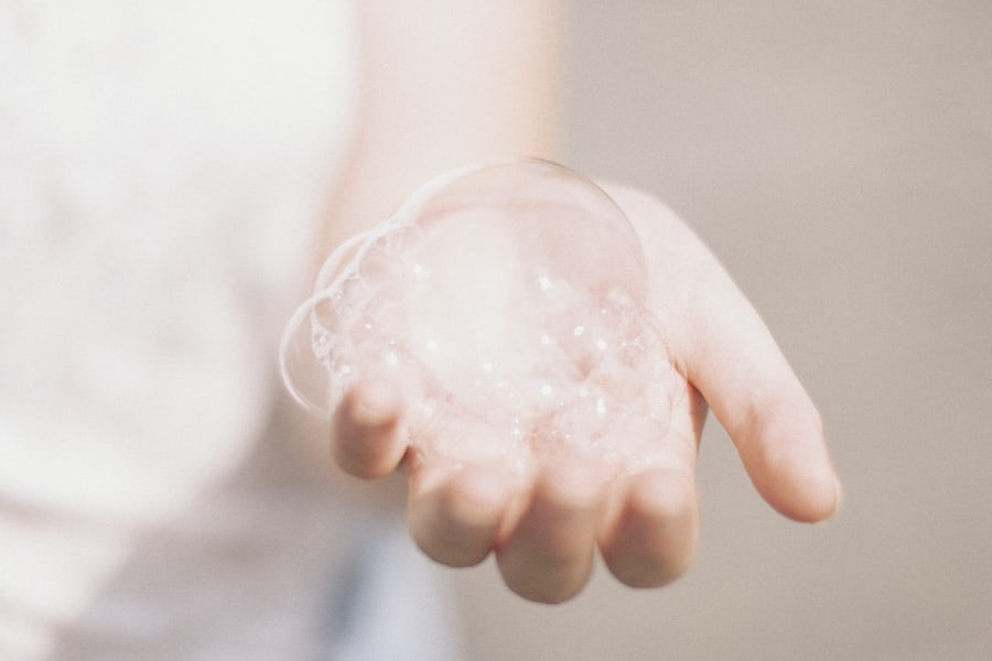 Bubbles on the palm of a hand