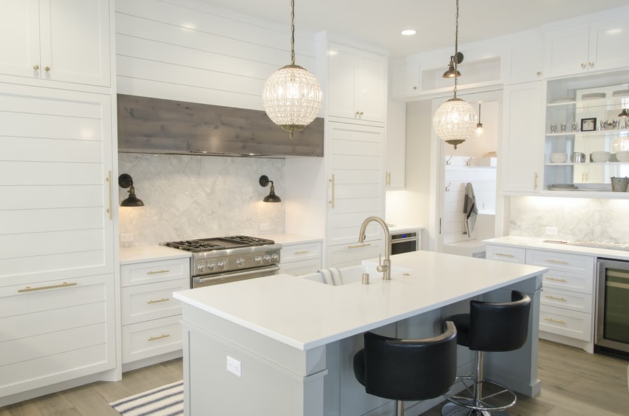 White Kitchen Cabinets with Marble Countertops